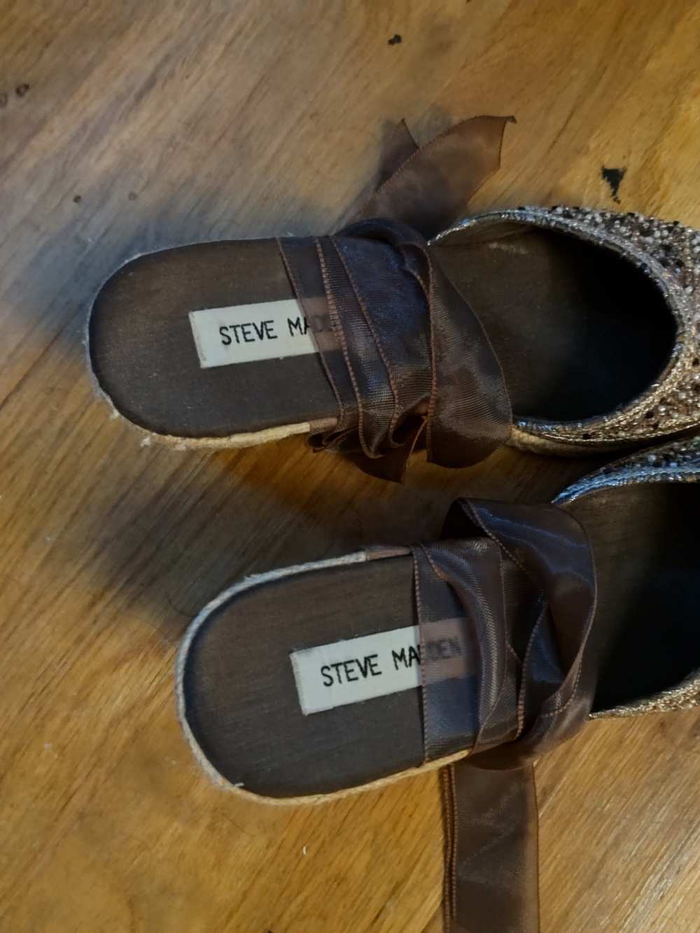 Steve Madden Brown Glitter Ribbon Espadrille Mule